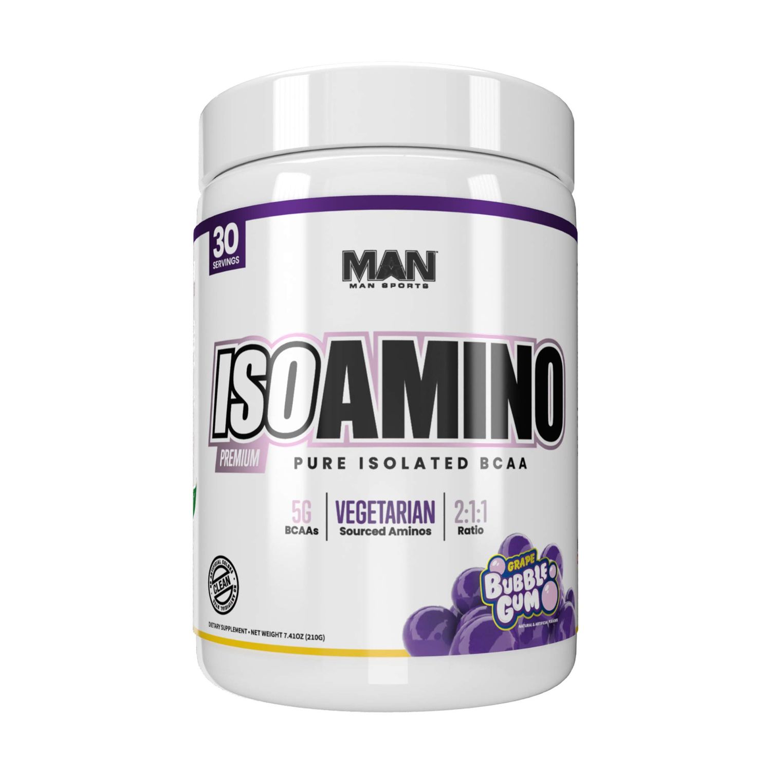 Man Sports ISO-Amino Pure Isolated BCAAs - Build Lean Muscle - Branched Chain Amino Acids Powder - Keto BCAA - Accelerate Recovery - 210 Grams, 30 Servings - Grape Bubble Gum