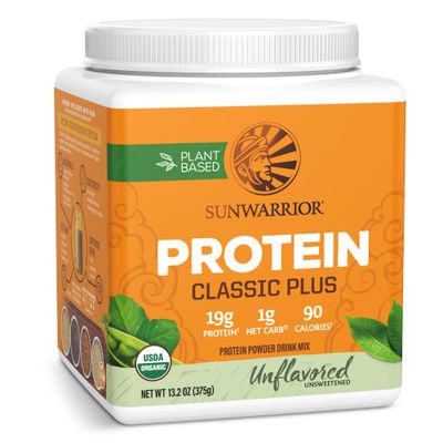 Sunwarrior Vegan Organic Protein Powder Plant-Based 5 Superfood Quinoa Chia Seed Soy Dairy Gluten, &amp; Synthetic Free Non-GMO Unflavored 15 Servings Classic Plus