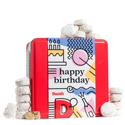 Davids Cookies Happy Birthday Gift for Everyone - Butter Pecan Meltaways Cookies with Crunchy Pecans and Powdered Sugar - Premium Fresh Ingredients - Comes with a Lovely Tin Box - 2 Lbs