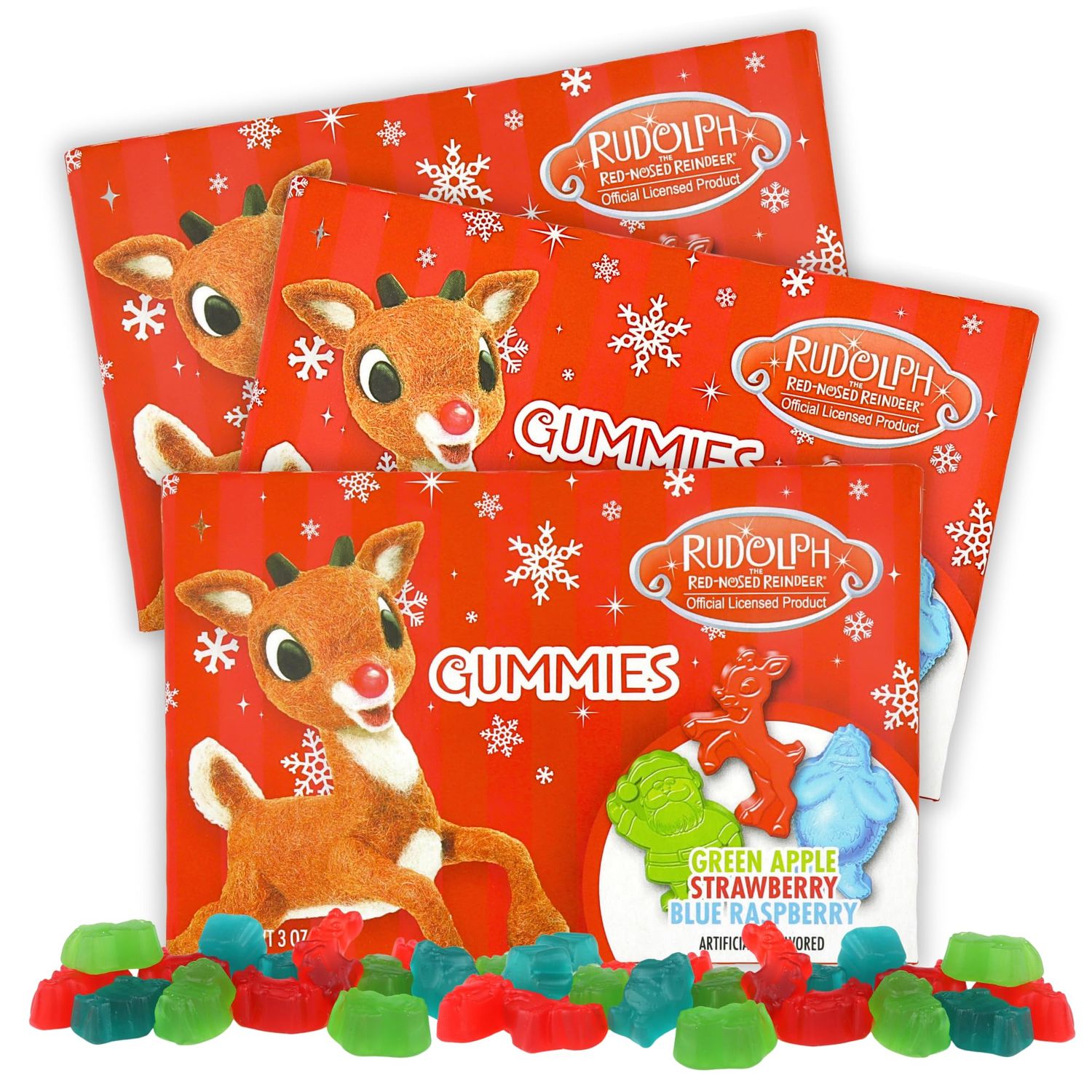 Needzo Flavored Christmas Gummies, Festive Holiday Gummy Candy, Movie Theater Boxes, 3 Ounces (Pack of 3) (Reindeer)
