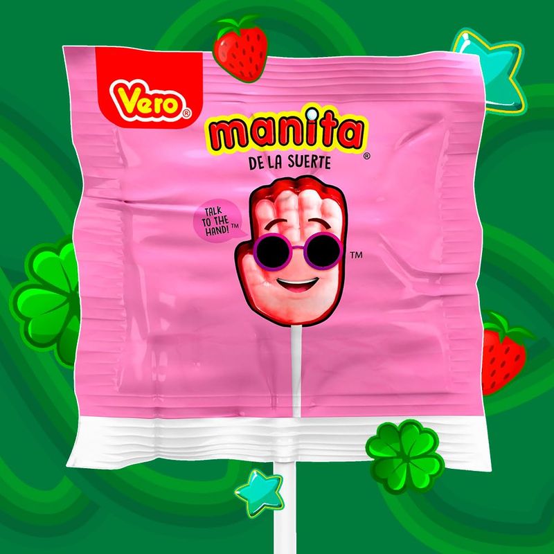 Vero Manita Paletas Strawberry &amp; Cherry Flavored Lollipop (40 Count Bag) - Individually Wrapped Lollipops - Mexican Candy - Paletas Mexicanas Sabor Fresa
