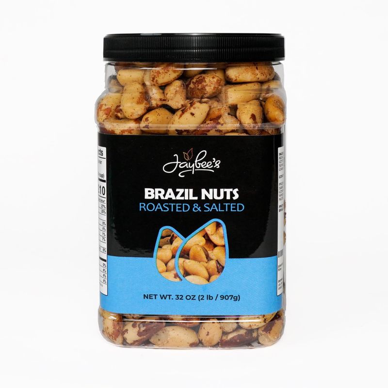 Jaybee&#39;s Roasted Salted Brazil Nuts - (32 oz) Great for Daily Use, Baking, Cooking and Gift Giving - Reusable Container - Kosher - Vegan, Paleo, Keto Friendly Healthy Snack