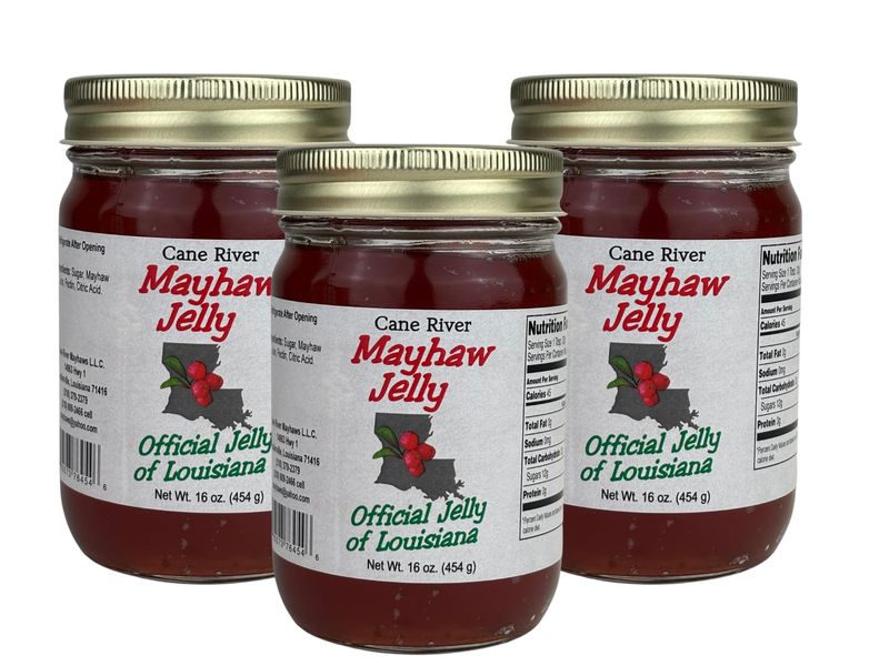 Cane River Mayhaw Jelly - 16 Ounce Jar - Southern Gourmet Spread for Biscuits, Toast, and Desserts - Premium Handmade Jelly with Authentic Mayhaw Fruit Flavor - Breakfast, Snacks, and Gift (3 Pack)