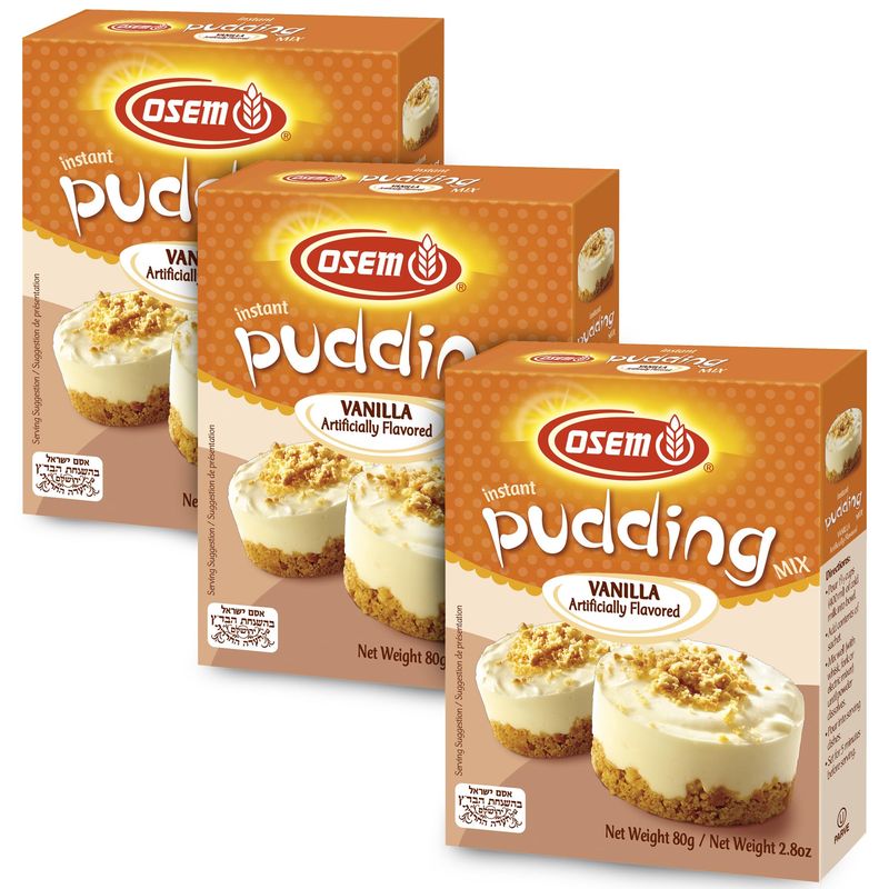 Osem Instant Pudding Vanilla Flavor 2.8 Oz (Pack of 3) Only 80 Calories Per Serving, Quick &amp; Easy Dessert or Light Snack
