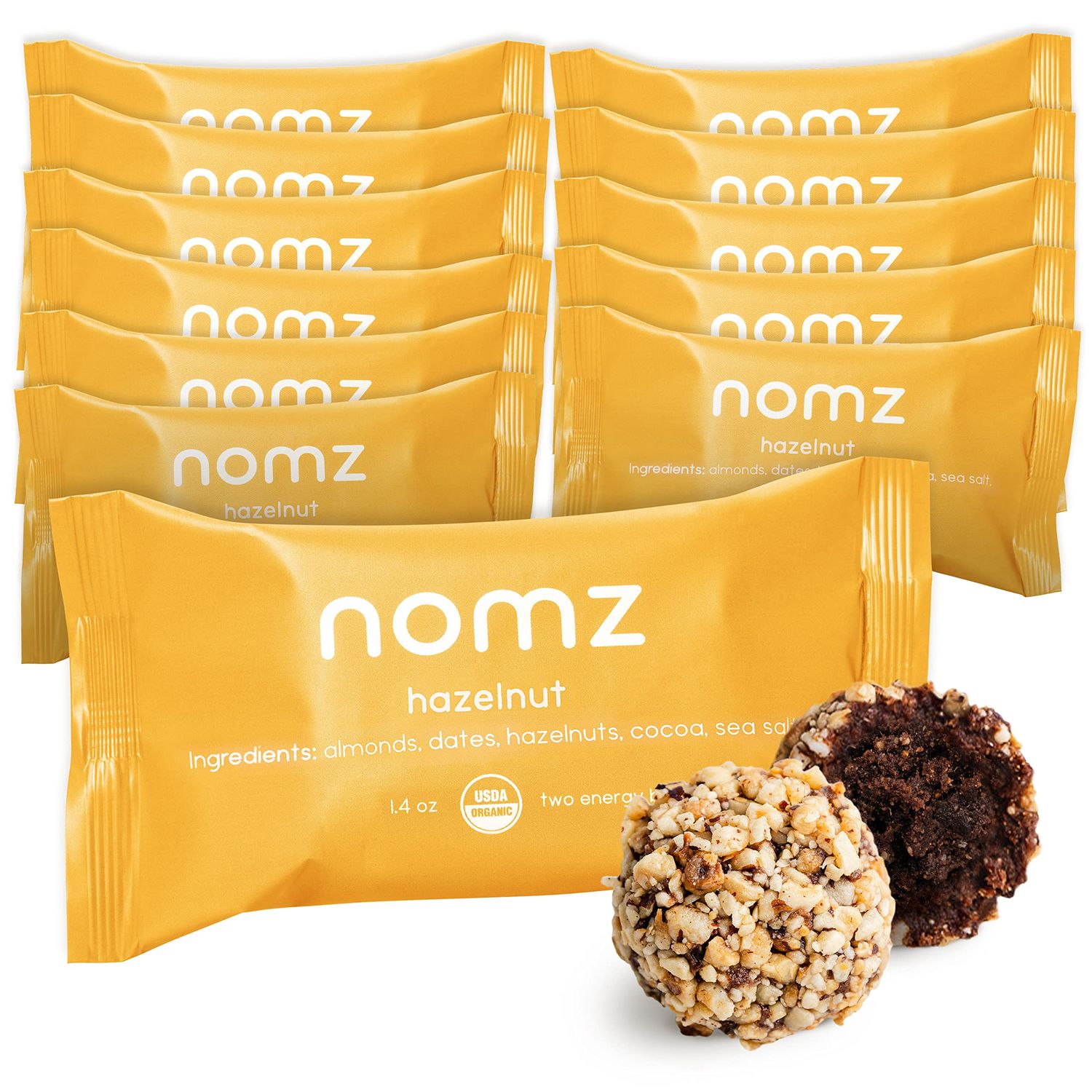 nomz Hazelnut Energy Bites, Delicious &amp; Healthy, Vegan-Friendly, Paleo-Approved, Great Source of Nutrients, Non-GMO, Gluten-Free, 12-Pack
