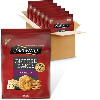 Sargento Cheese Bakes Pepper Jack Crackers, Cheese Crackers, Lunch Snacks, Bulk Snacks, 6-4.5 oz Bags