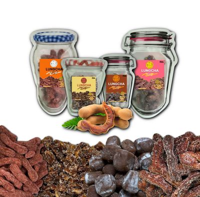 LUNGCHA Seedless Real Dried Tamarind from Thailand SET OF 4 PACKS Variety Mixed Favors of Candy &amp; Snacks Spicy, Sweet, Sour, and Plum Savory Taste.