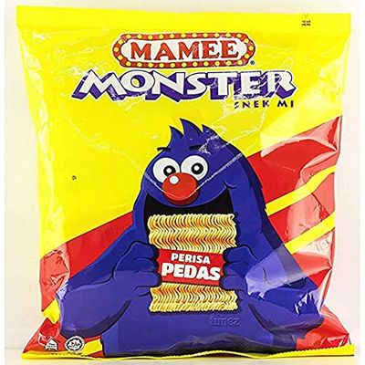 Mamee Malaysia Mamee Monster Chicken BBQ Spicy Pedas Flavour Instant Noodles Tea Time Snack Food Halal Ayam Pedas 7.05oz 1 Pack x 200g (8 Packs) (Spicy)