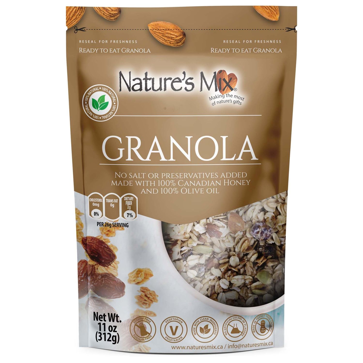 Nature&#39;s Mix - Date Square Granola - Oats, Almonds, Dates, Dried Apple, Coconut - Sweetened with Honey - No Added Sugar or Preservatives - Small