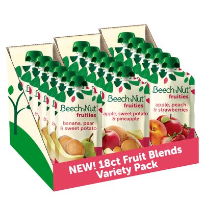 Beech-Nut Baby Food Pouches Variety Pack, NEW Fruit Purees Variety Pack, 3.5 oz (18 Pack)