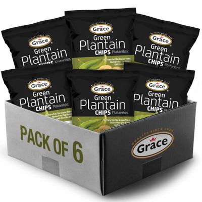 Grace Green Plantain Chips 2.5oz - 6 Pack - Jamaican Gluten Free Banana Chips - Platanitos - Non-GMO &amp; No Trans Fat