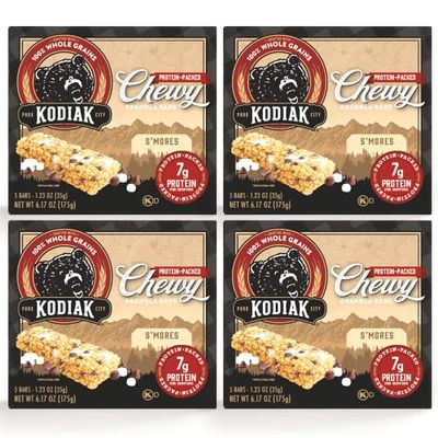 Kodiak Cakes Protein Chewy Granola Bar, S&#39;mores, (Pack of 4 Boxes)