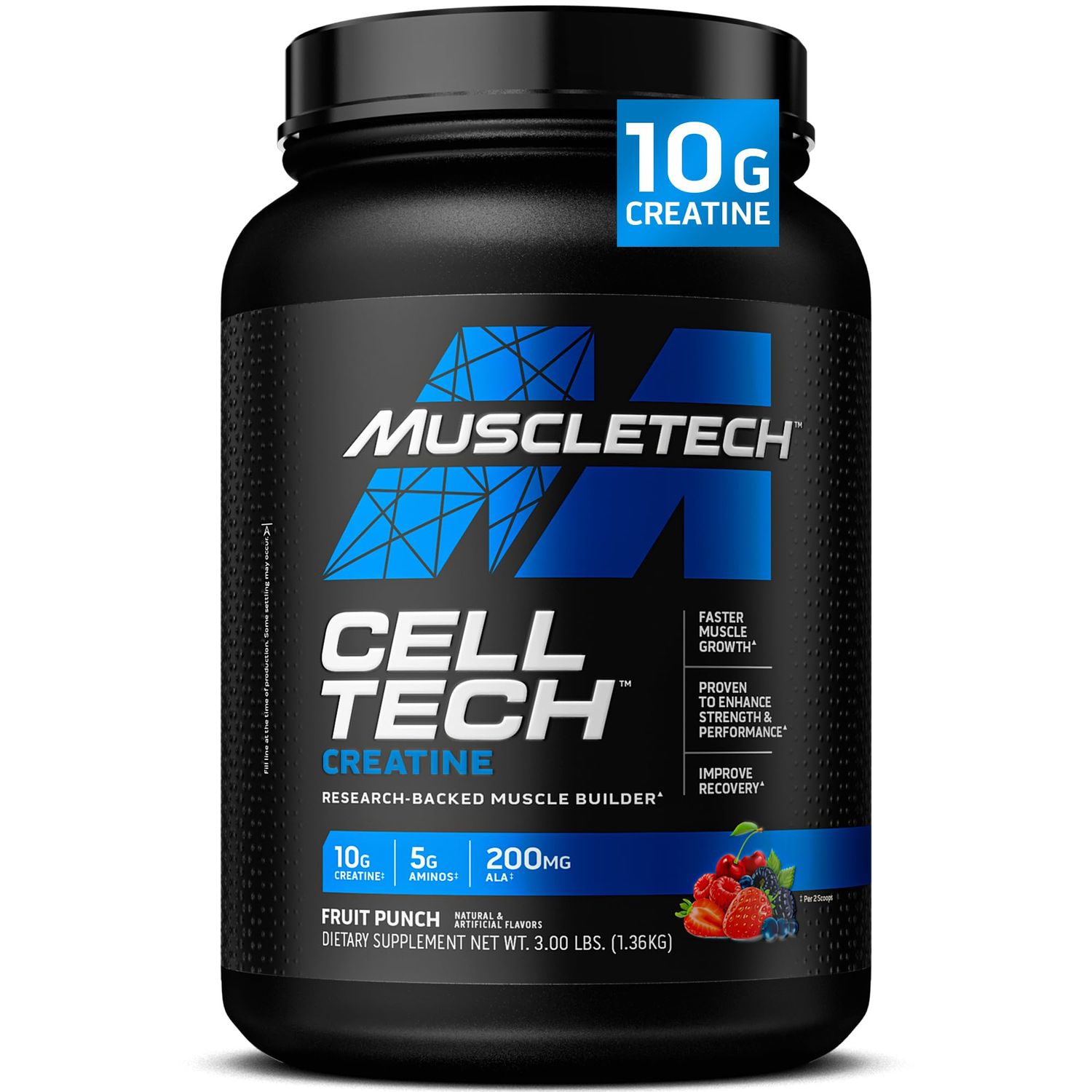 Creatine Monohydrate Powder MuscleTech Cell-Tech Creatine Post Workout Recovery Drink Muscle Builder For Men &amp; Women Muscle Building Supplements Fruit Punch, 3 lbs (27 Serv)