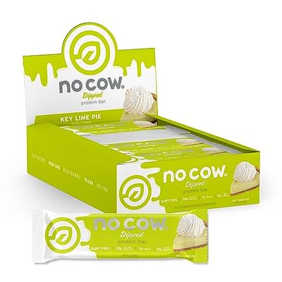 No Cow High Protein Bars, Dipped Key Lime Pie - Healthy Snacks, 20g Vegan Protein, High Fiber, Low Sugar, Keto Friendly, Dairy &amp; Gluten Free (12 Count)