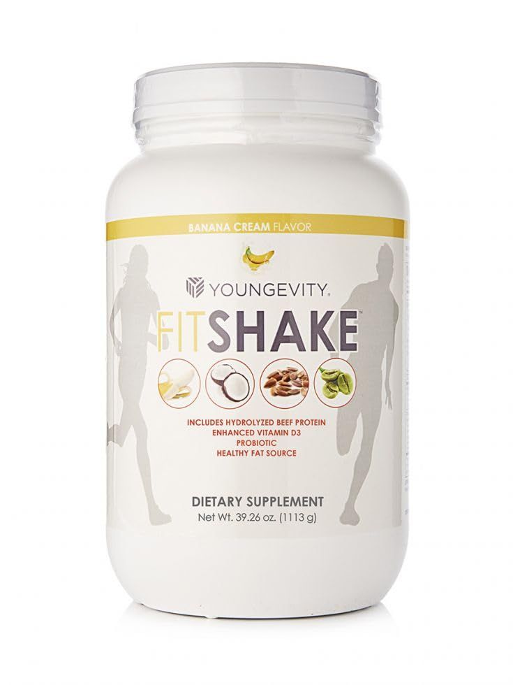 Youngevity FitShake Banana Cream  20g Gut-Friendly Protein  Electrolytes, Minerals, Collagen, Gelatin, Vitamin D, Probiotics, and More  30 Servings - 2.4 lbs