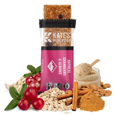 Kates Real Food Organic Energy Bars, Non-GMO, All-Natural Ingredients, Gluten-Free and Soy-Free Healthy Snack with Natural Flavors, Oatmeal Cranberry &amp; Almond (Pack of 12)