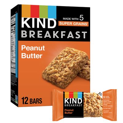 KIND Breakfast Bars, KIND Snack Bars, Peanut Butter, Gluten Free Breakfast Bars, 100% Whole Grains, 1.76 OZ Packs, 6 Count