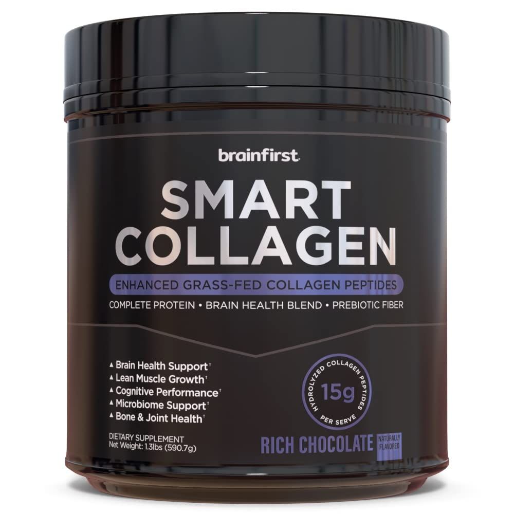 Smart Collagen Protein - Enhanced Grass-Fed, Pasture-Raised Collagen Peptides with Brain Health Blend and Prebiotic Fiber (Rich Chocolate)
