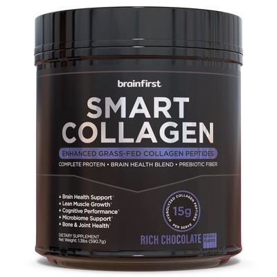 Smart Collagen Protein - Enhanced Grass-Fed, Pasture-Raised Collagen Peptides with Brain Health Blend and Prebiotic Fiber (Rich Chocolate)