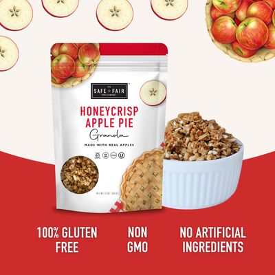 Safe  Fair Honeycrisp Apple Pie Granola - Gluten-Free, Vegan &amp; Plant-Based Snack with Real Honeycrisp Apples, Whole Grains, Non-GMO, Kosher, No Preservatives - 12oz, 6 Pack