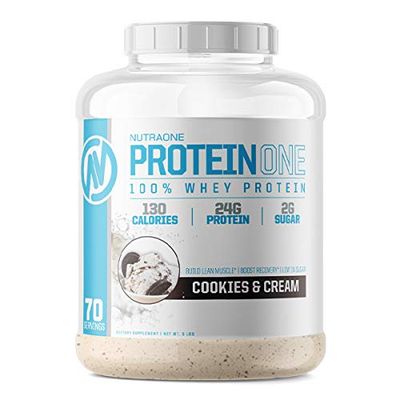 NutraOne ProteinOne Whey Protein Promote Recovery and Build Muscle with a Protein Shake Powder for Men &amp; Women (Cookies &amp; Cream, 5 LB)