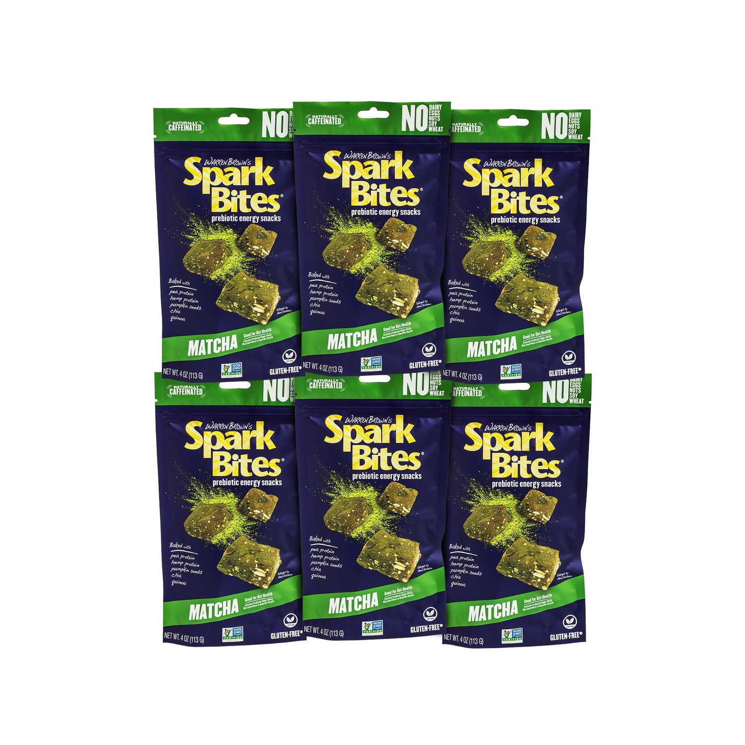 SPARK BITES Matcha - Green Tea (Pack of 6) Allergen Free Vegan Healthy Energy Snack - A Steady Release of Wholesome Energy with NONE OF THE TOP 8 ALLERGENS - Vegan, Non-GMO, Gluten-Free