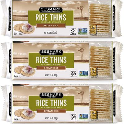 SESMARK Brown Rice Thins - Gluten Free, Non-GMO, Whole Grain Certified, Kosher - Wholesome and Flavorful Crackers - 3.5oz (Pack of 3)