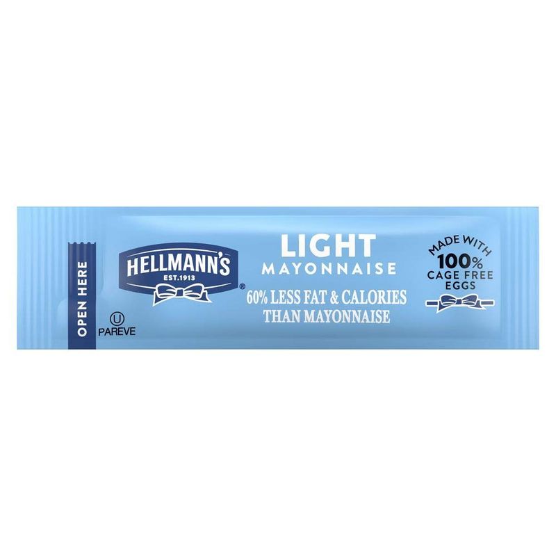 Hellmann&#39;s Light Mayonnaise Stick Packets Easy Open, Condiment for Sandwiches, Salads, Mayo Made with 100% Cage Free Eggs, Gluten Free, 0.38 oz, Pack of 210