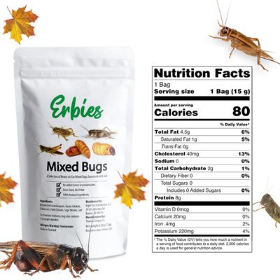 Erbies Edible Bug Mixed Trail Mix, 15g Bag, Seasoned and Crunchy Insects, Crickets, Grasshoppers, Silkworm Pupae, and Sago Worms, Protein Packed Unique Snacks, Fun Snacks Gift Idea, 2-Pack
