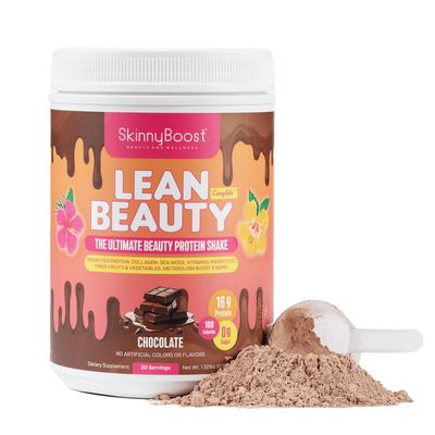 Lean Beauty Shake Protein Powder-Chocolate- Grass Fed Whey Protein, Hydrolyzed Collagen, Beauty Ingredients, Vitamins and Metabolism Support, No Sugars, All Natural, 20 Servings, Made in USA
