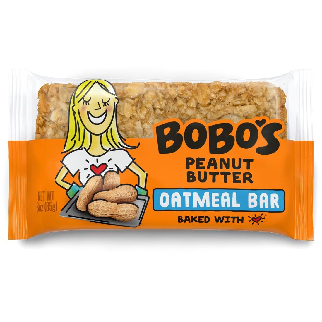 Bobo&#39;s Oatmeal Bars, Peanut Butter, Gluten Free Vegan Whole Grain Oat Bars, Pack of 12