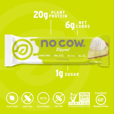 No Cow High Protein Bars, Dipped Key Lime Pie - Healthy Snacks, 20g Vegan Protein, High Fiber, Low Sugar, Keto Friendly, Dairy &amp; Gluten Free (12 Count)