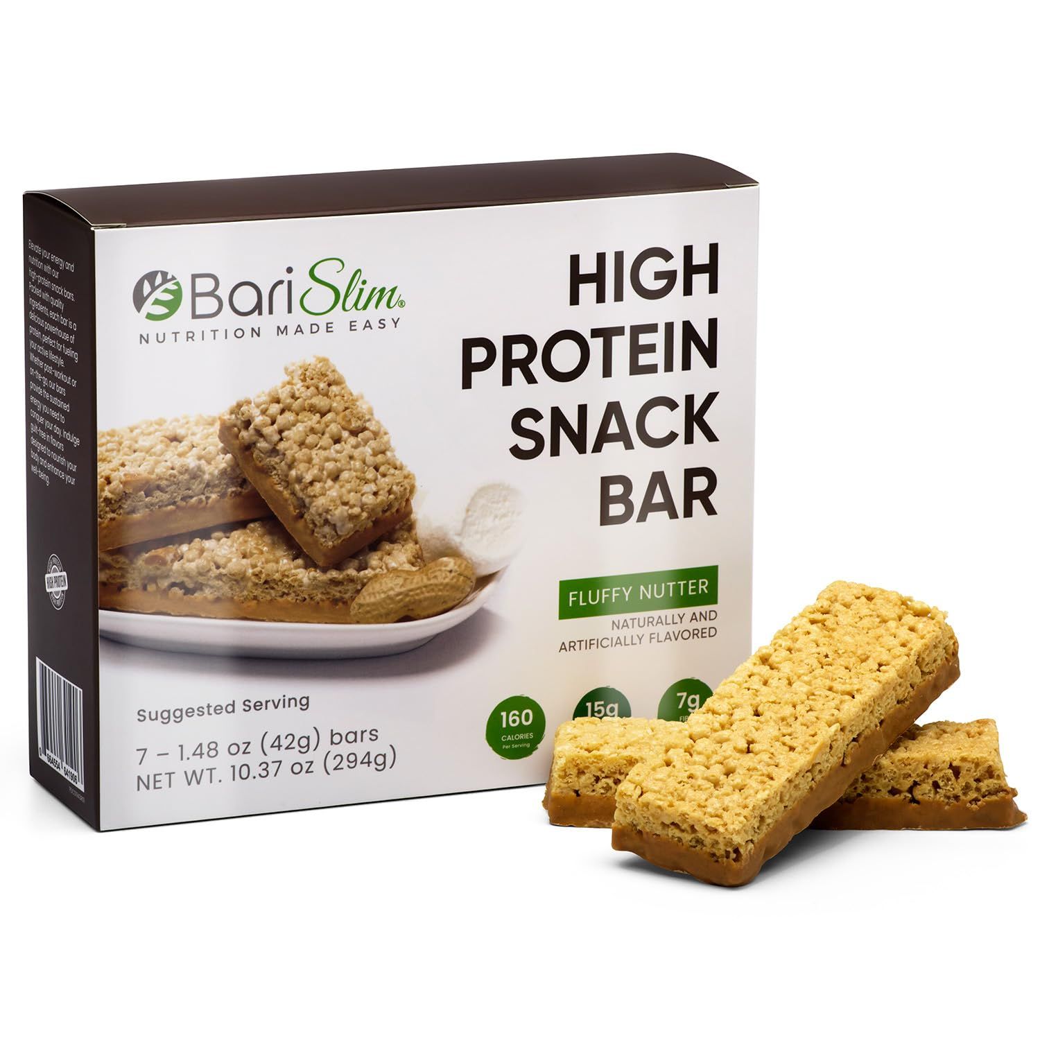 BariSlim High Protein Snack Bar for Bariatric Patients - Nutrient Rich Snack for Post-Surgery Wellness - Ideal for Weight Loss Maintenance &amp; Daily Nutrition  Fluffy Nutter Bar (13 oz)