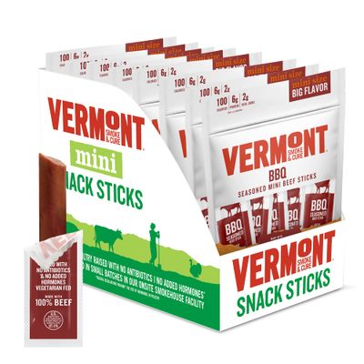 Snack Sticks by Vermont Smoke &amp; Cure - BBQ Seasoned - Beef - Healthy Meat Protein - .5 ounce - 3oz Pouch - Pack of 8