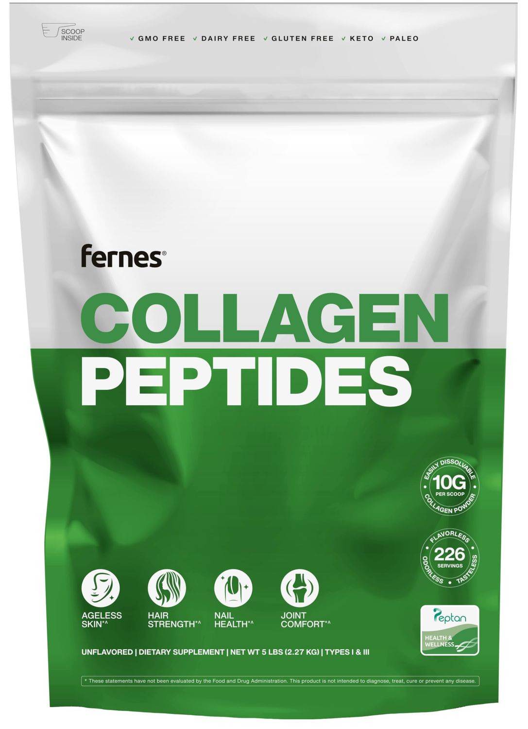 Collagen Powder for Women Men (5LB) Type I &amp; III Flavorless &amp; Odorless Easy-Mix Hydrolyzed Peptan Protein Peptides Joint, Hair, Skin &amp; Nail Support Gluten-Free Non-GMO Keto &amp; Paleo Grass-Fed Kosher