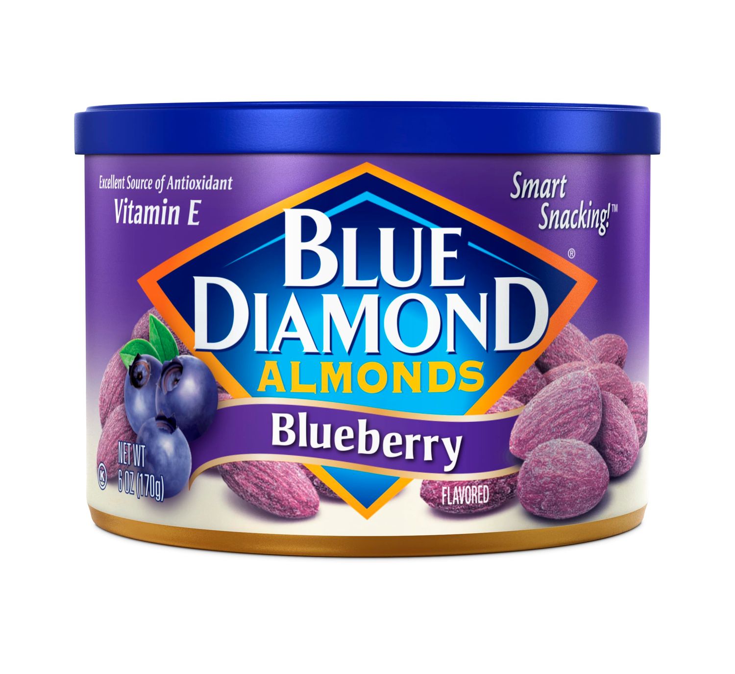Blue Diamond Almonds, Classic Blueberry Flavored Sweet Snack Nuts perfect size for On-the-go, Lunch, Adults and Kids, 6oz Can