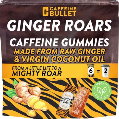 Ginger Roars - Caffeine Chews - 36 Servings Each 33mg with a Delicious Natural Flavour &amp; Fiery hint. Plant Based Energy Shots, a Vegan Healthy Snack for Adults.