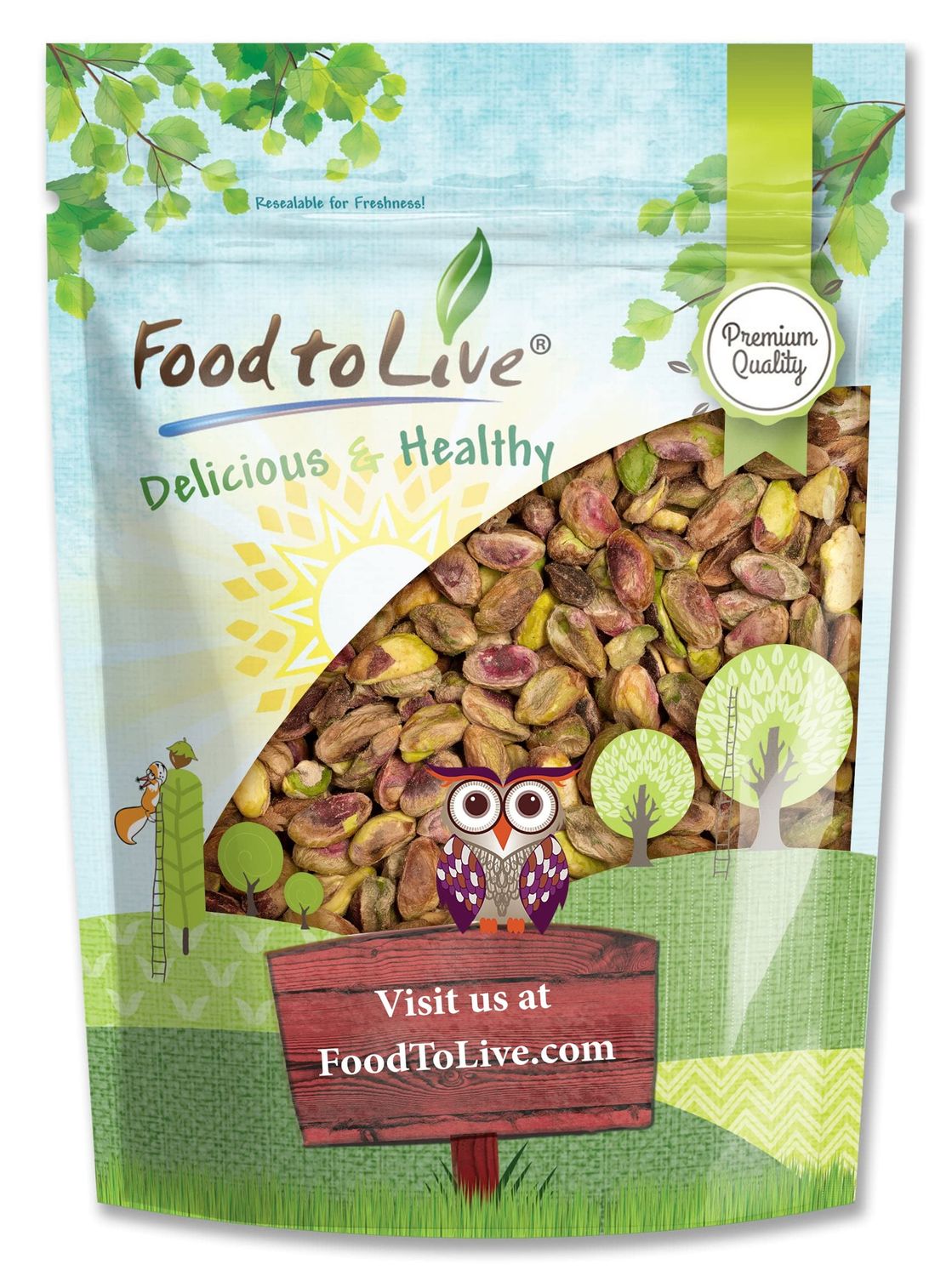 Food to Live - Dry Roasted Pistachio Kernels, 2 Pounds - Oven Roasted Whole Nuts, No Shell, Unsalted, No Oil Added, Kosher. High in Protein, Fats.