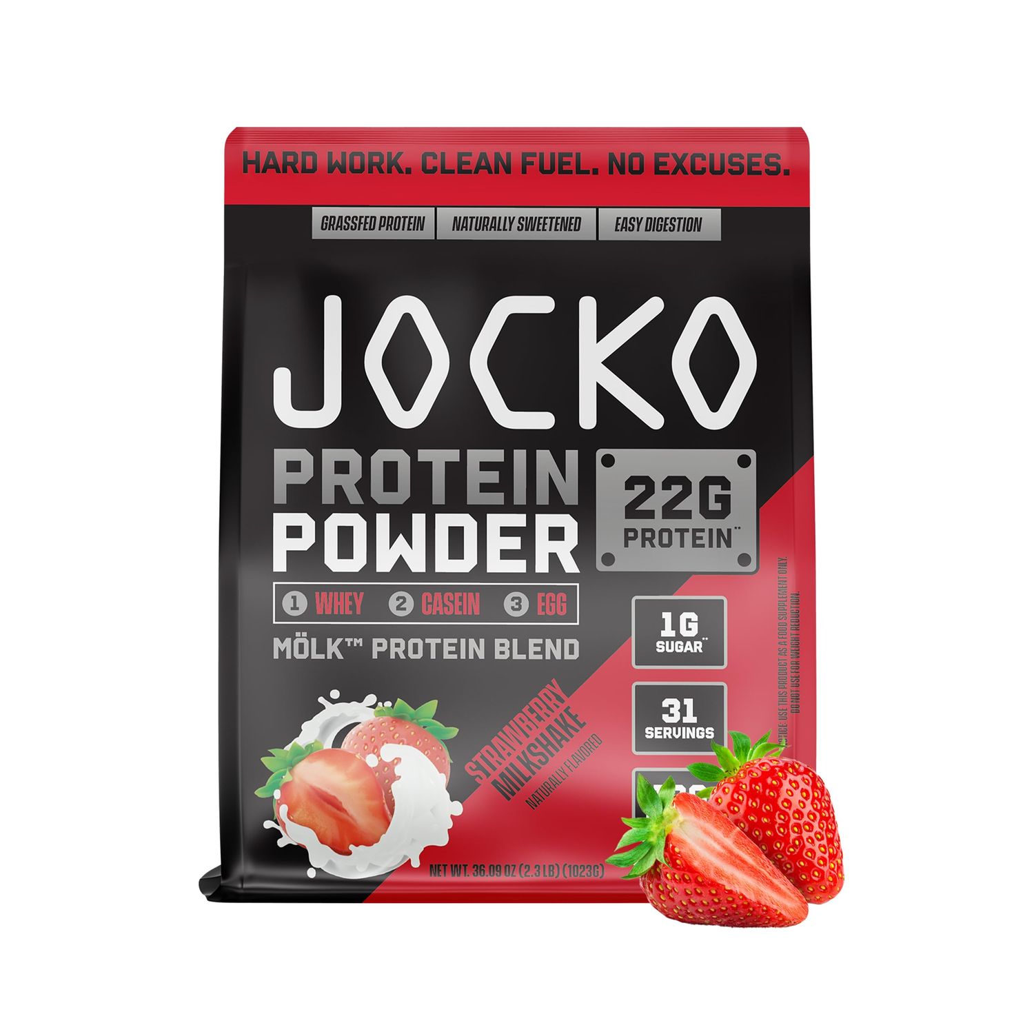 Jocko Fuel Mlk Whey Protein Powder 22g Low Sugar Monk Fruit Blend - Muscle Recovery &amp; Growth, Packaging May Vary (31 Servings, Strawberry Milkshake)