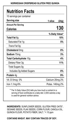 Sigdal Bakeri All Natural Norwegian Crispbread - Non GMO, Vegan, Sugar Free, High Fiber, Low Carbs, High Protein, Wholegrain Snack Crackers With Up To 46% Seeds (Gluten Free Quinoa, 2 Pack)