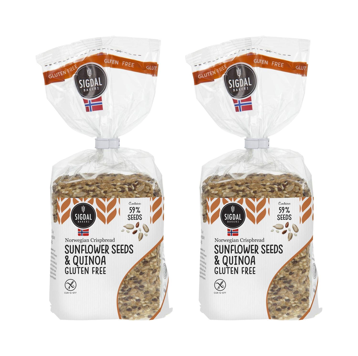 Sigdal Bakeri All Natural Norwegian Crispbread - Non GMO, Vegan, Sugar Free, High Fiber, Low Carbs, High Protein, Wholegrain Snack Crackers With Up To 46% Seeds (Gluten Free Quinoa, 2 Pack)