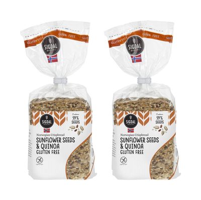 Sigdal Bakeri All Natural Norwegian Crispbread - Non GMO, Vegan, Sugar Free, High Fiber, Low Carbs, High Protein, Wholegrain Snack Crackers With Up To 46% Seeds (Gluten Free Quinoa, 2 Pack)