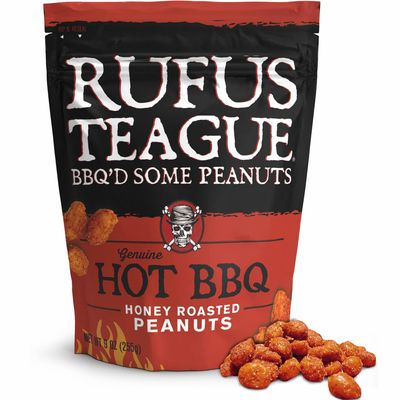 Rufus Teague Blazin Hot BBQ Honey Roasted Peanuts - Sweet, Spicy &amp; Smoky Gourmet Snack, 9 oz Resealable Pouch for Freshness
