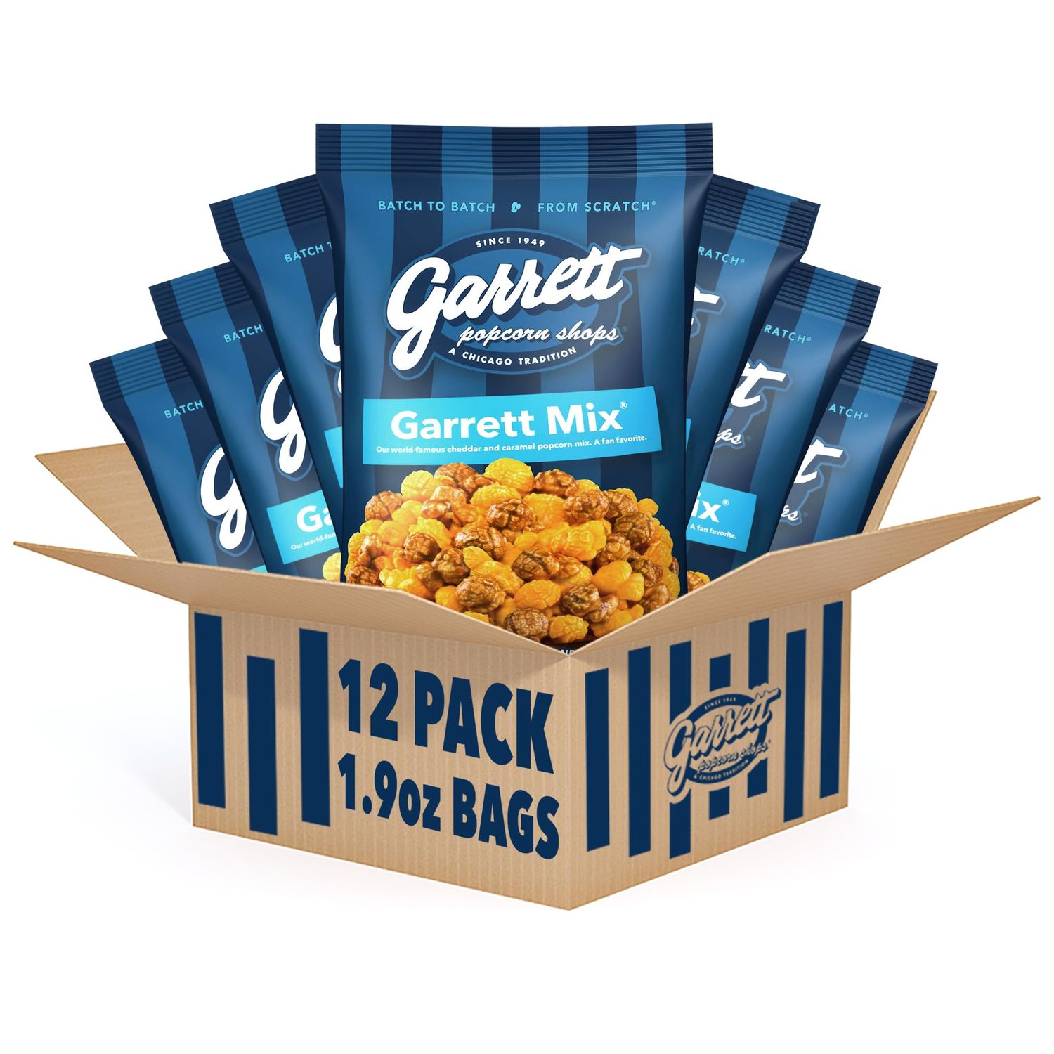 Garrett Popcorn Garrett Mix, 1.9oz, 12 Bags, Cheese and Caramel Gourmet Popcorn, Gluten Free, Sweet and Salty Snack Bags, Popped Popcorn Bags, Multipack