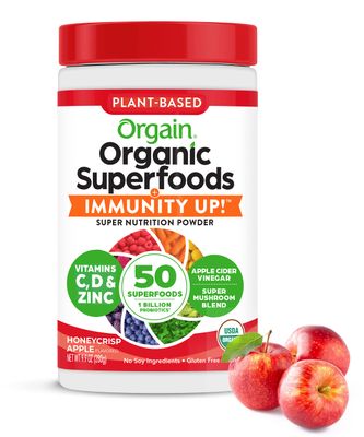 Orgain Organic Greens  50 Superfoods Immunity Up! Powder, Honeycrisp Apple - Immune Support, Probiotics, Vitamin C, D &amp; Zinc, Apple Cider Vinegar, Ashwagandha, Cordyceps &amp; Reishi Mushrooms - 0.62lb