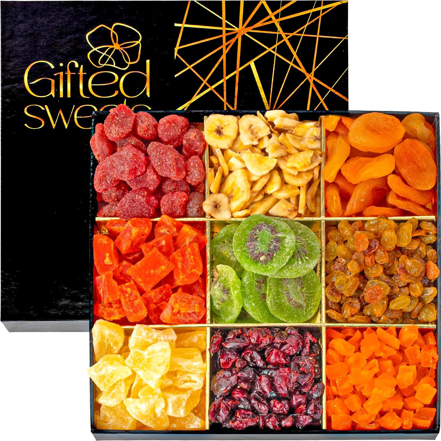 Dried Fruit Gift Basket - 9 Assortment - Gourmet Dried Fruit, Snack Box, In An Elegant Gift Box, Gift Set for Birthday, Anniversary, Sympathy, Healthy Gift Snack Box for Men and Women
