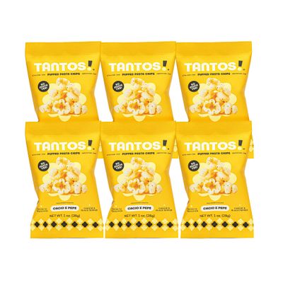 Tantos! Puffed Pasta Chips - Delicious and Bold Flavored Snack by Top Chef Joe Sasto - Cacio e Pepe 1 oz 6 Pack - Variety Pack - Office Snacks - Kids Lunch Snacks - Mini Chips