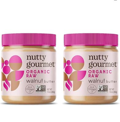 Nutty Gourmet Organic Walnut Butter - Raw Nut Butter - No Added Sugar - Unsalted - All Natural - Peanut Free - Vegan - California Grown Walnuts - Keto Snack - Gluten Free (10oz, 2 Pack)