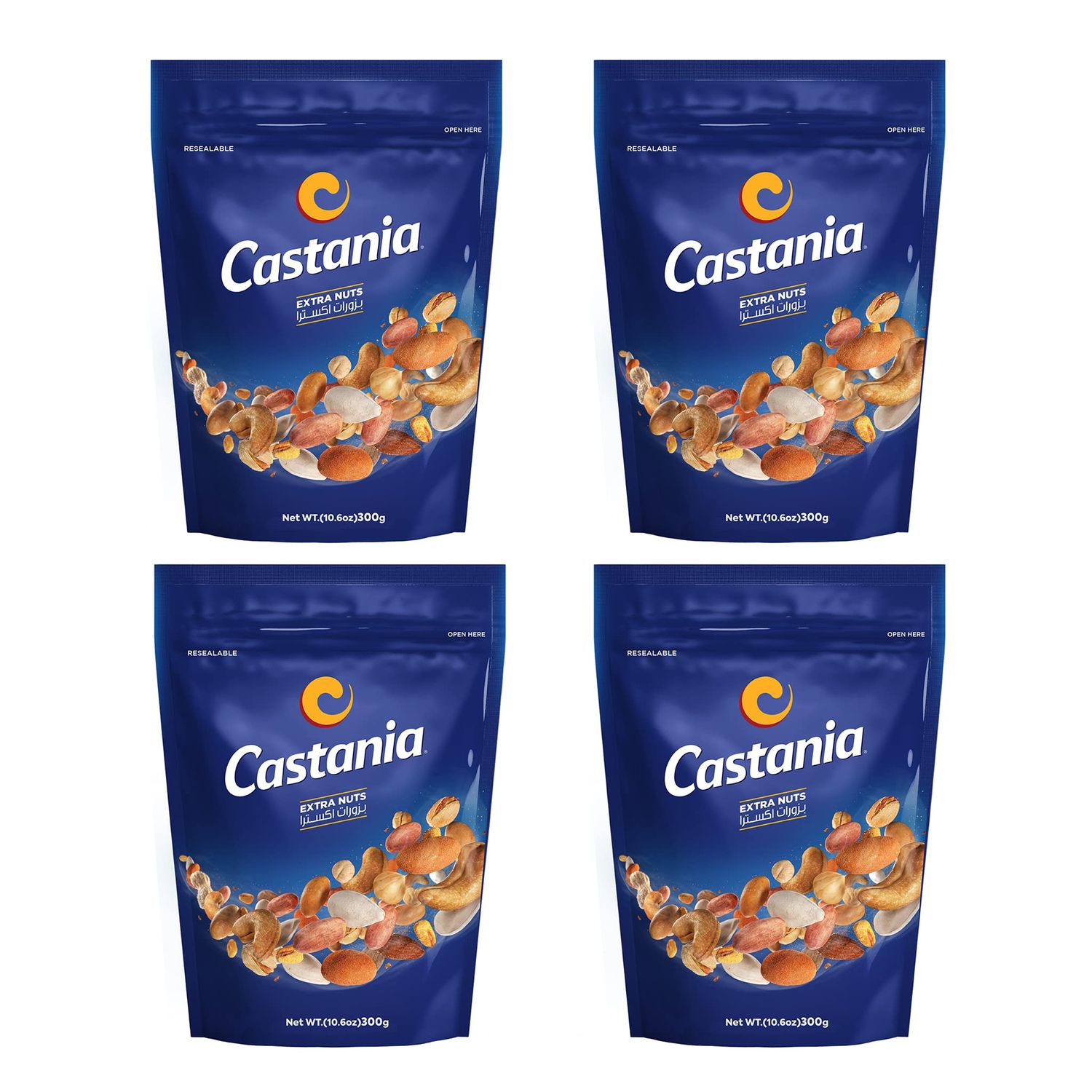 Castania BBQ Lebanese Mixed Nuts, Extra Mix with Pistachios, Almonds, Cashews, Hazelnuts, Peanuts, Pumpkin Seeds, Corn and Chickpeas, 10.6oz (Pack of 4)