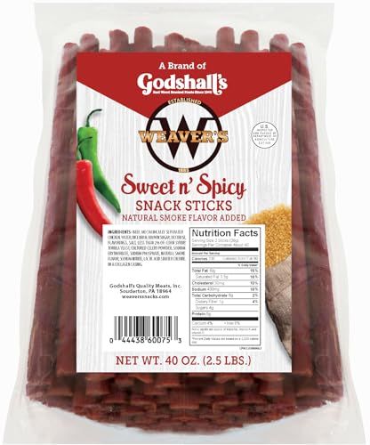 Weavers Sweet N Spicy Snack Sticks (80 sweet &amp; spicy 7 beef &amp; chicken snack sticks per 40oz bag)